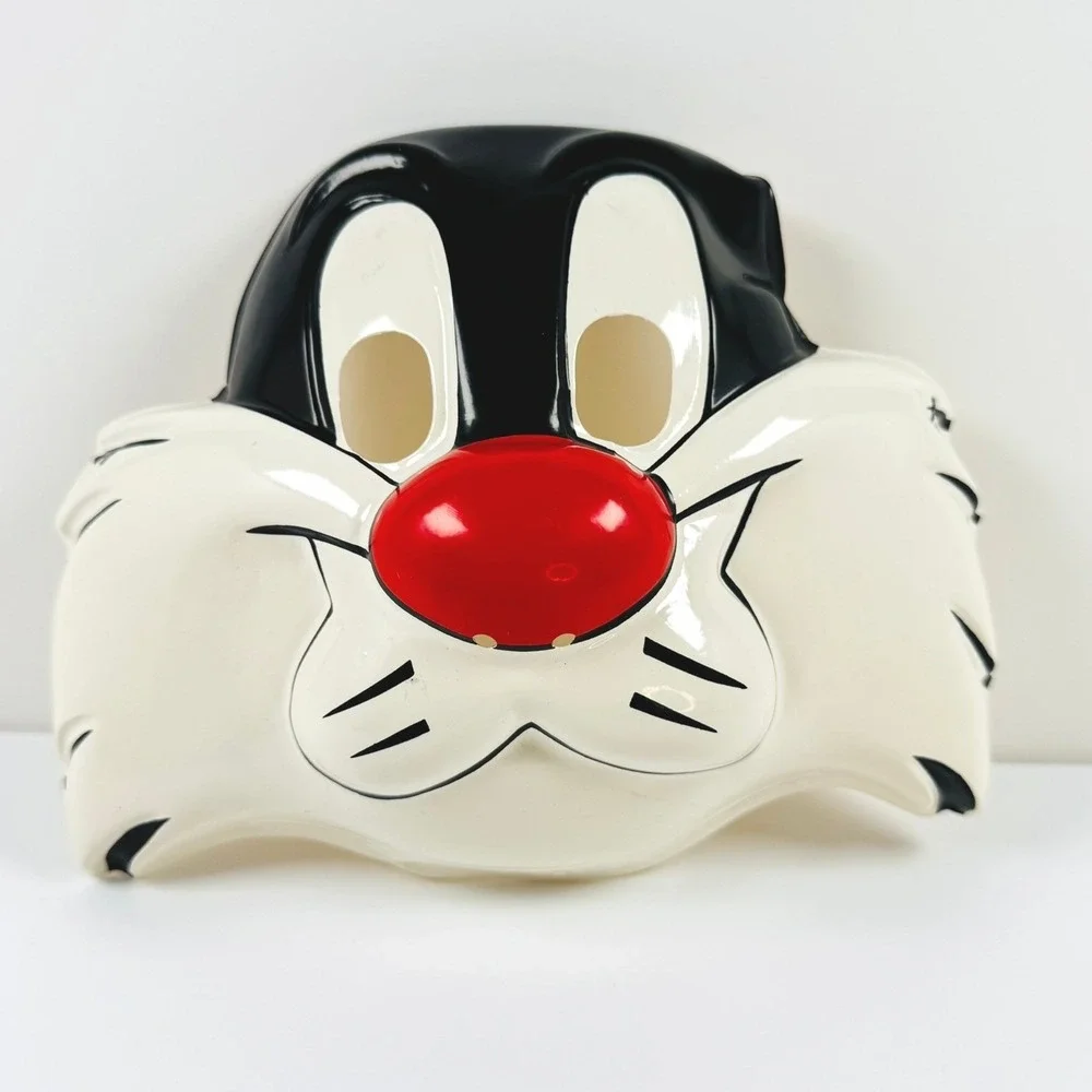 VTG 90s Warner Bros Sylvester Cat Mask Looney Tunes Plastic Costume Halloween